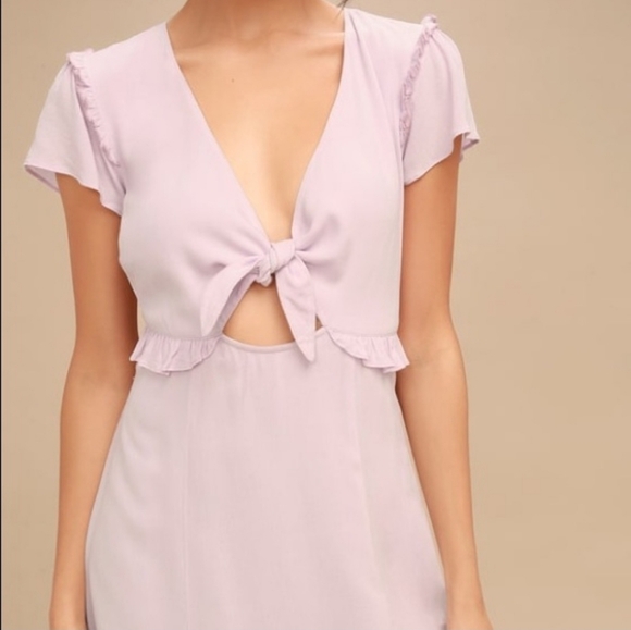 Lulu's Women's Seaport lavender tie-front Open Back Mini Skater dress Size Large - Picture 1 of 5